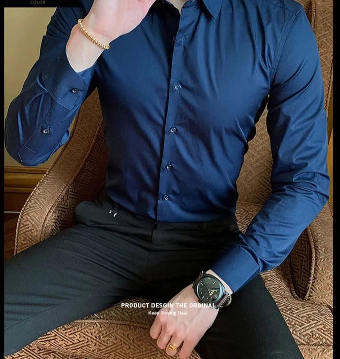 Camisa Clássica de Algodão para Homem, Manga Longa, Padrão Regular, Preta ou Branca, Tamanhos 5XL-8XL shopjponline.com