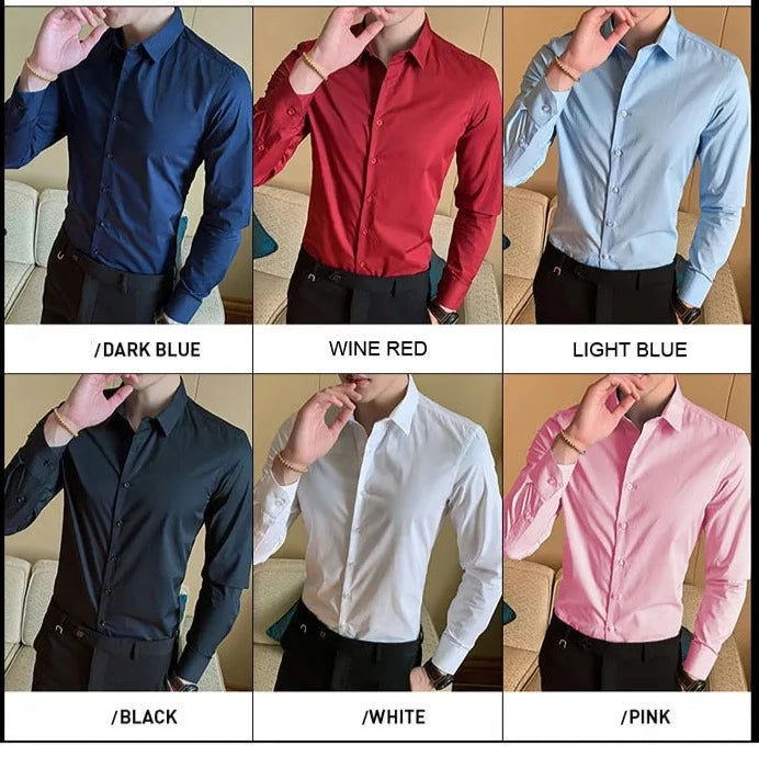Camisa Clássica de Algodão para Homem, Manga Longa, Padrão Regular, Preta ou Branca, Tamanhos 5XL-8XL shopjponline.com