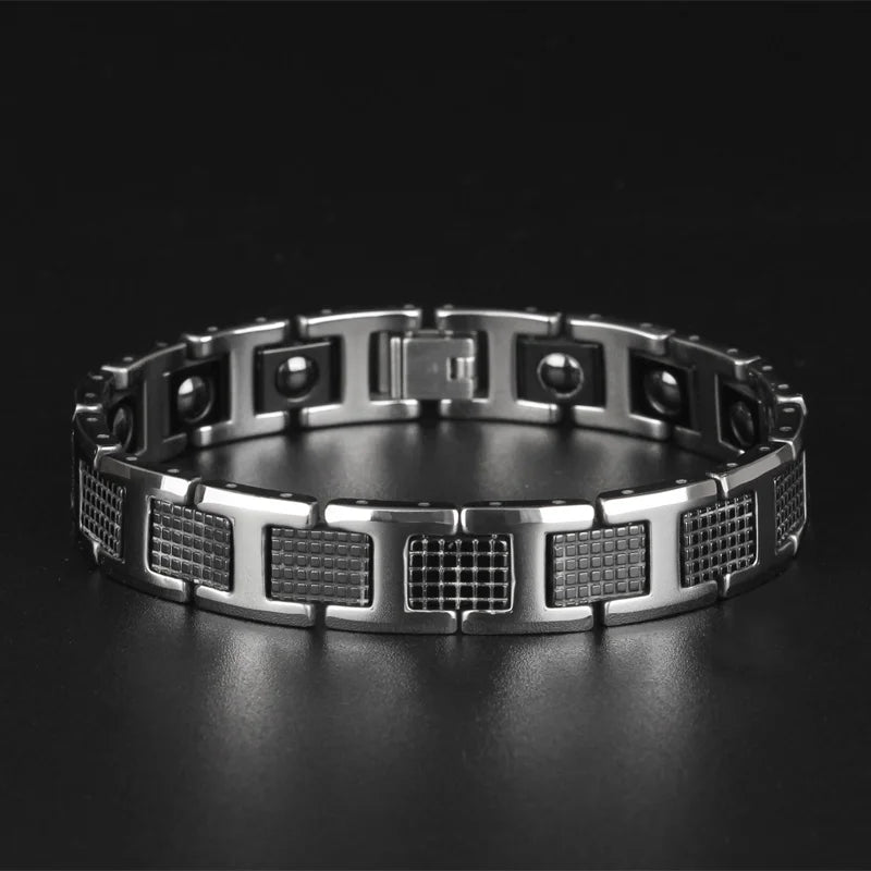 On Sales High Polished Tungsten Steel Man Bracelet Gifts Best Friend Men's Bracelets With Healthy Black Germanium Magnetic Stone shopjponline.com
