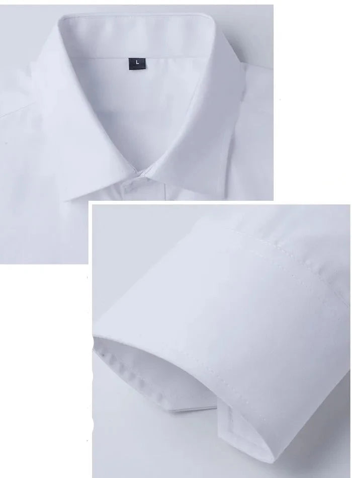 Camisa Clássica de Algodão para Homem, Manga Longa, Padrão Regular, Preta ou Branca, Tamanhos 5XL-8XL shopjponline.com