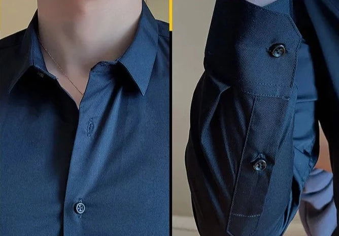 Camisa Clássica de Algodão para Homem, Manga Longa, Padrão Regular, Preta ou Branca, Tamanhos 5XL-8XL shopjponline.com