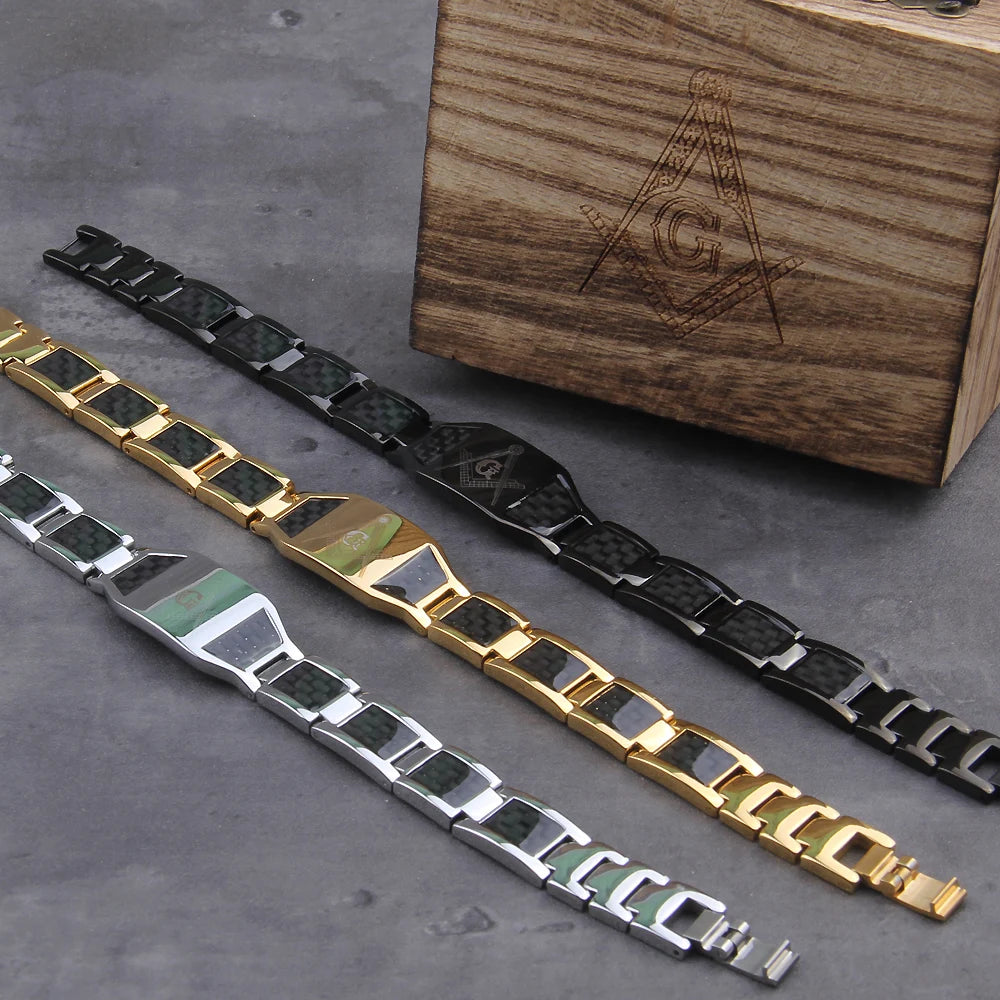 Pulseira Maçónica Magnética Premium - Aço Inoxidável & Fibra de Carbono shopjponline.com
