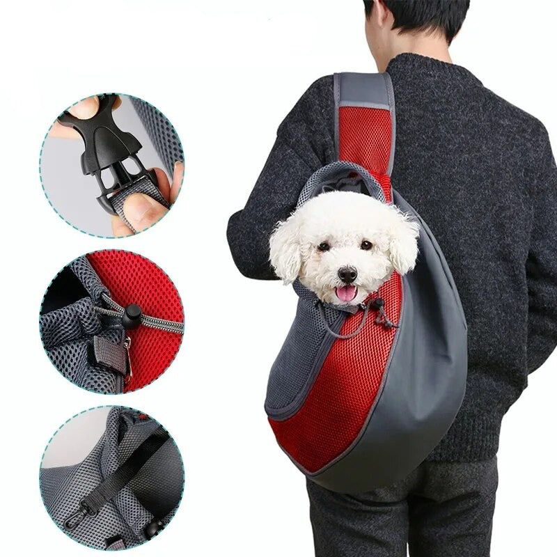 Mochila de Passeio para Cães Pequenos - Transporte de Estimação Confortável em Oxford, Alça de Ombro Única em Malha shopjponline.com
