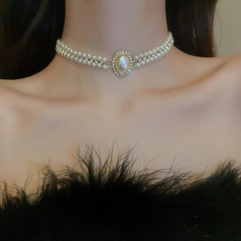Colar de Luxo Pérolas Imitação - Choker Duas Camadas para Festas e Casamentos shopjponline.com