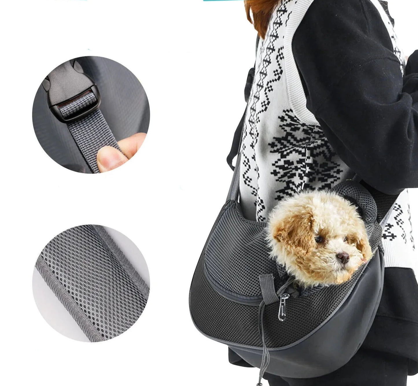Mochila de Passeio para Cães Pequenos - Transporte de Estimação Confortável em Oxford, Alça de Ombro Única em Malha shopjponline.com