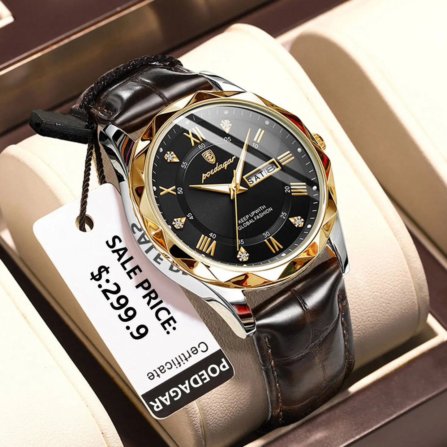 Relógio Executivo POEDAGAR: Elegância à Prova de Água com Data e Semana Luminosa - Luxo em Cada Segundo shopjponline.com