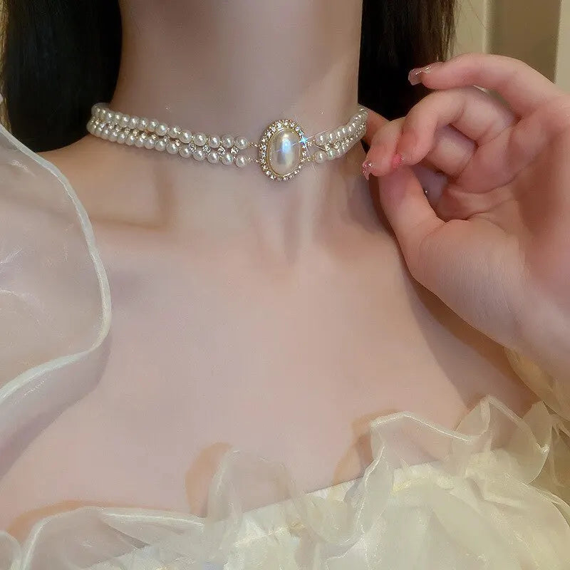 Colar de Luxo Pérolas Imitação - Choker Duas Camadas para Festas e Casamentos shopjponline.com