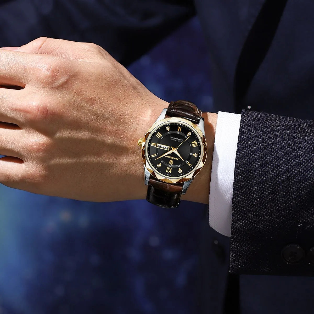 Relógio Executivo POEDAGAR: Elegância à Prova de Água com Data e Semana Luminosa - Luxo em Cada Segundo shopjponline.com