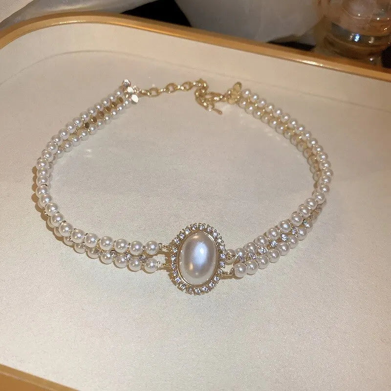 Colar de Luxo Pérolas Imitação - Choker Duas Camadas para Festas e Casamentos shopjponline.com