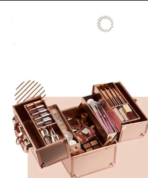 Makeup Case Portable Travel Alloy Cosmetics Make Up Storage Organizer Box Jewelry Nail Manicure Beauty Vanity Suitcase for Women shopjponline.com