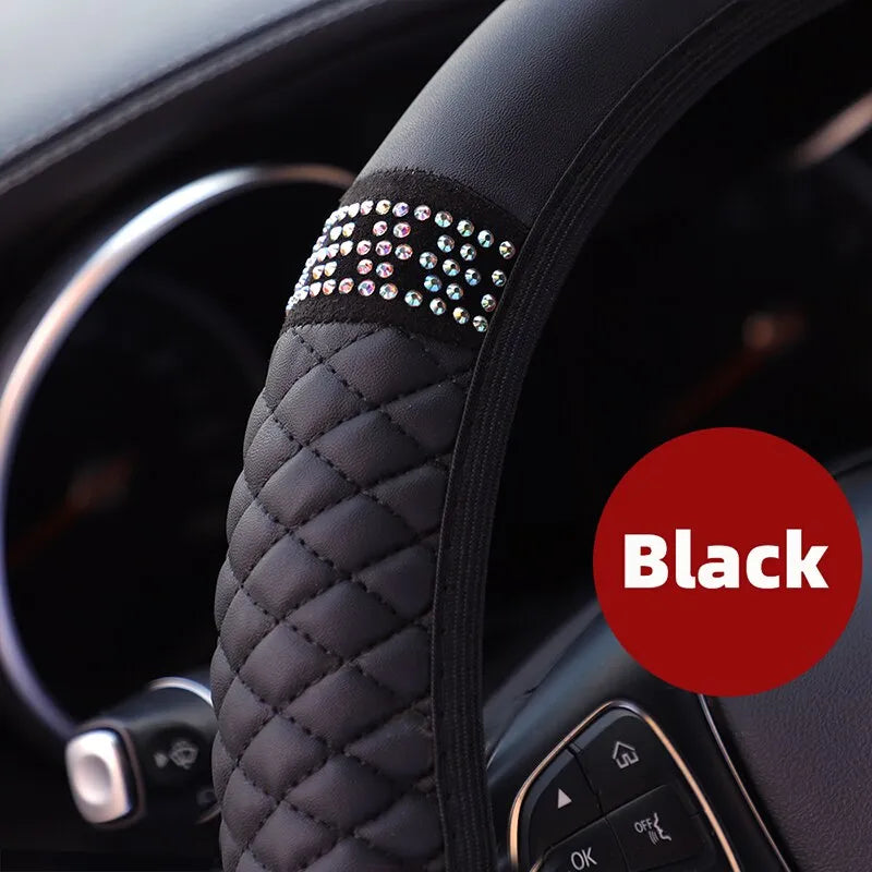 Capa de Volante de Carro Exclusiva 37-38cm em Couro Tridimensional Bordada com Diamantes Coloridos e Respirável shopjponline.com