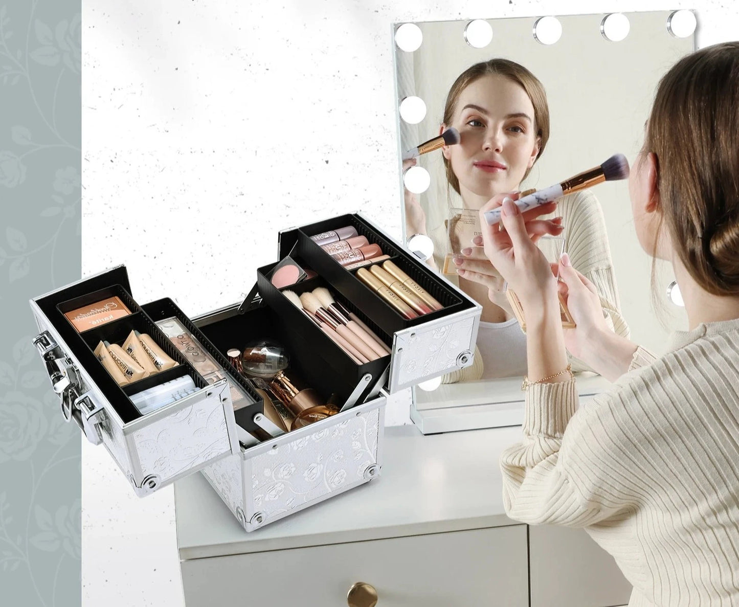 Makeup Case Portable Travel Alloy Cosmetics Make Up Storage Organizer Box Jewelry Nail Manicure Beauty Vanity Suitcase for Women shopjponline.com