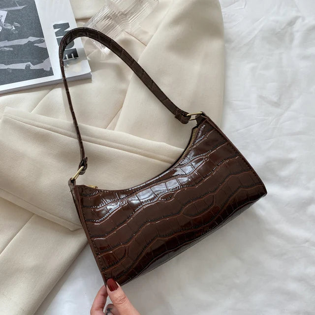 Fashion PU Leather Bags for Women Alligator Pattern Armpit Handbag Female Small Underarm Messenger Bag Purse shopjponline.com