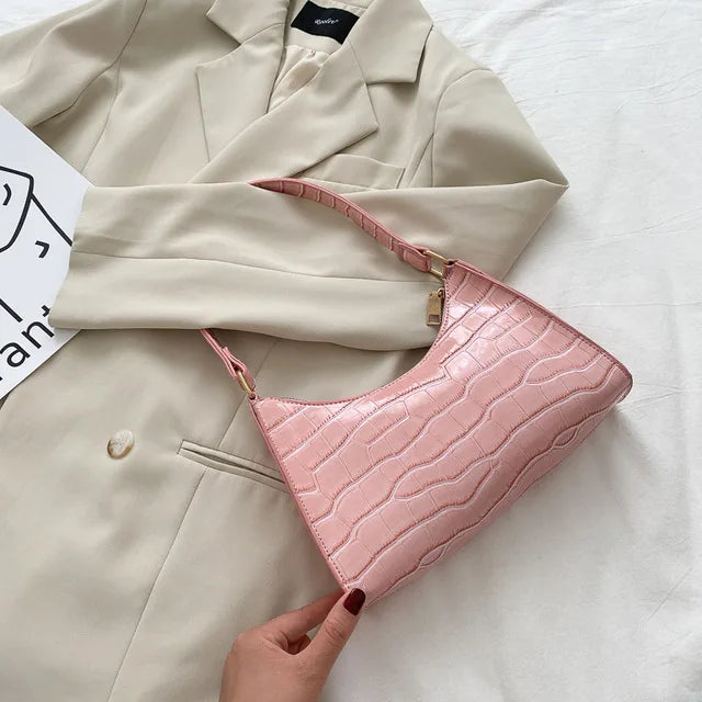 Fashion PU Leather Bags for Women Alligator Pattern Armpit Handbag Female Small Underarm Messenger Bag Purse shopjponline.com