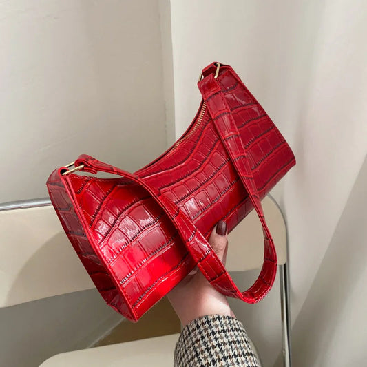 Fashion PU Leather Bags for Women Alligator Pattern Armpit Handbag Female Small Underarm Messenger Bag Purse shopjponline.com