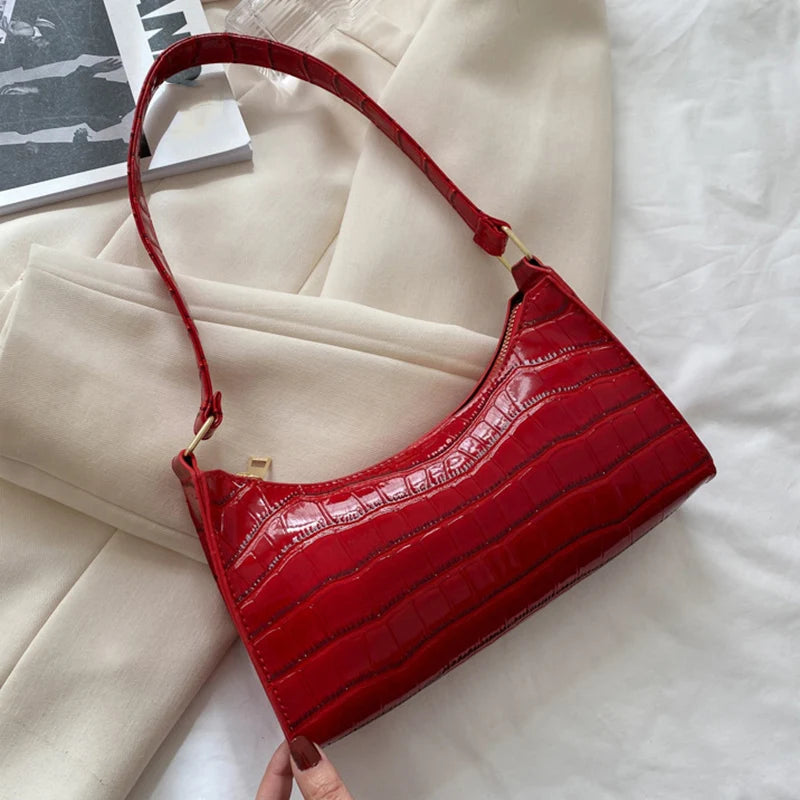 Fashion PU Leather Bags for Women Alligator Pattern Armpit Handbag Female Small Underarm Messenger Bag Purse shopjponline.com