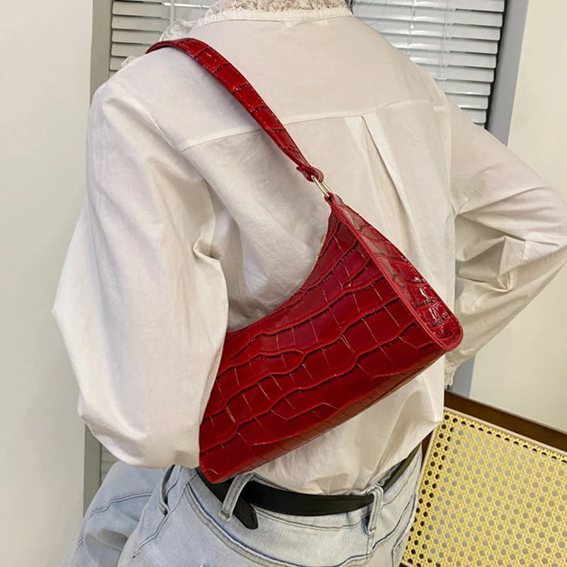 Fashion PU Leather Bags for Women Alligator Pattern Armpit Handbag Female Small Underarm Messenger Bag Purse shopjponline.com