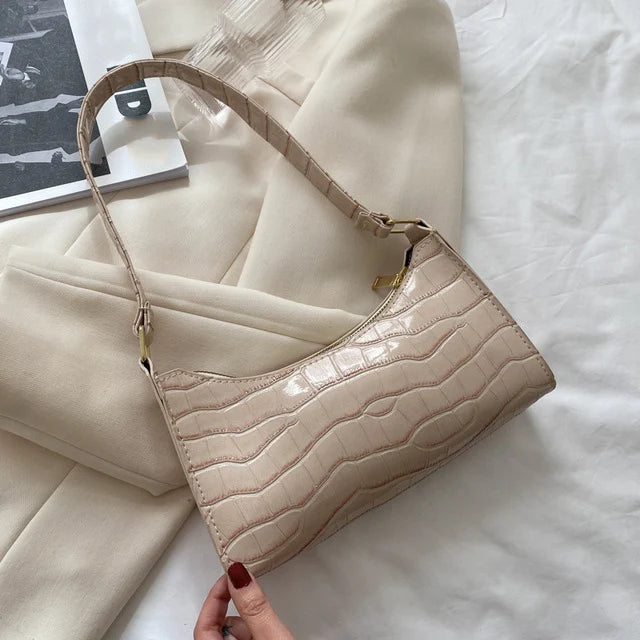 Fashion PU Leather Bags for Women Alligator Pattern Armpit Handbag Female Small Underarm Messenger Bag Purse shopjponline.com
