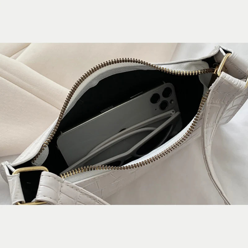 Fashion PU Leather Bags for Women Alligator Pattern Armpit Handbag Female Small Underarm Messenger Bag Purse shopjponline.com