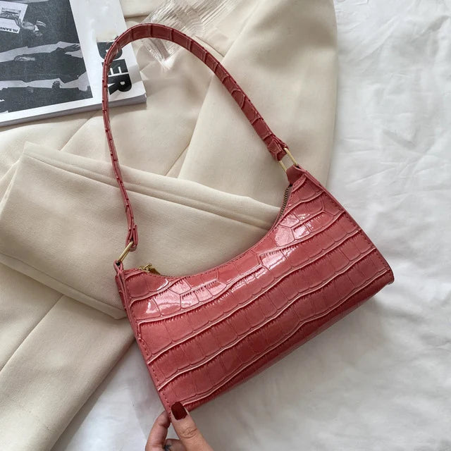 Fashion PU Leather Bags for Women Alligator Pattern Armpit Handbag Female Small Underarm Messenger Bag Purse shopjponline.com