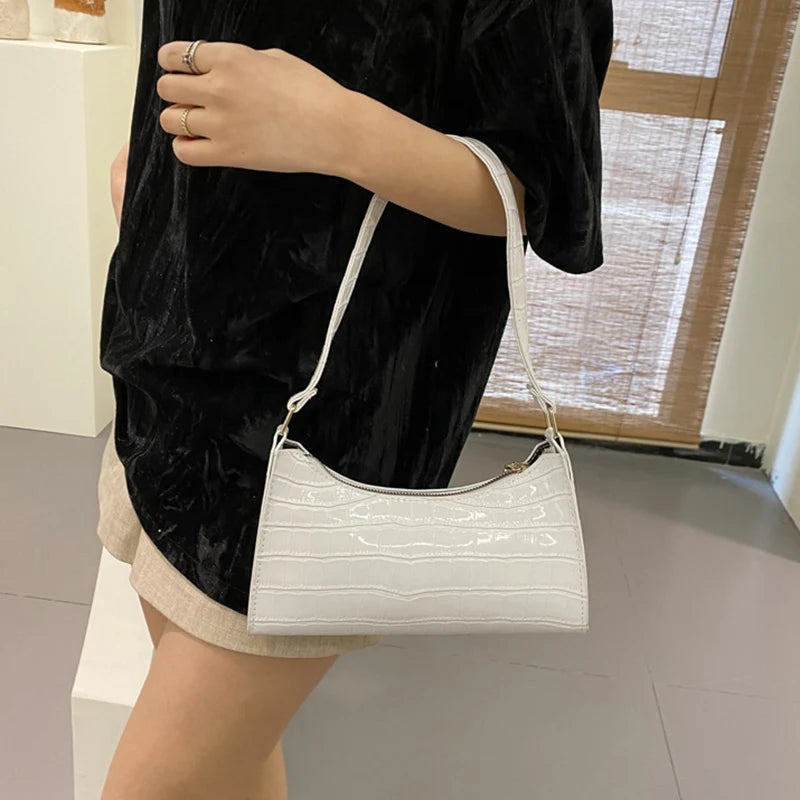 Fashion PU Leather Bags for Women Alligator Pattern Armpit Handbag Female Small Underarm Messenger Bag Purse shopjponline.com