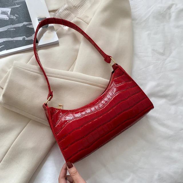 Fashion PU Leather Bags for Women Alligator Pattern Armpit Handbag Female Small Underarm Messenger Bag Purse shopjponline.com