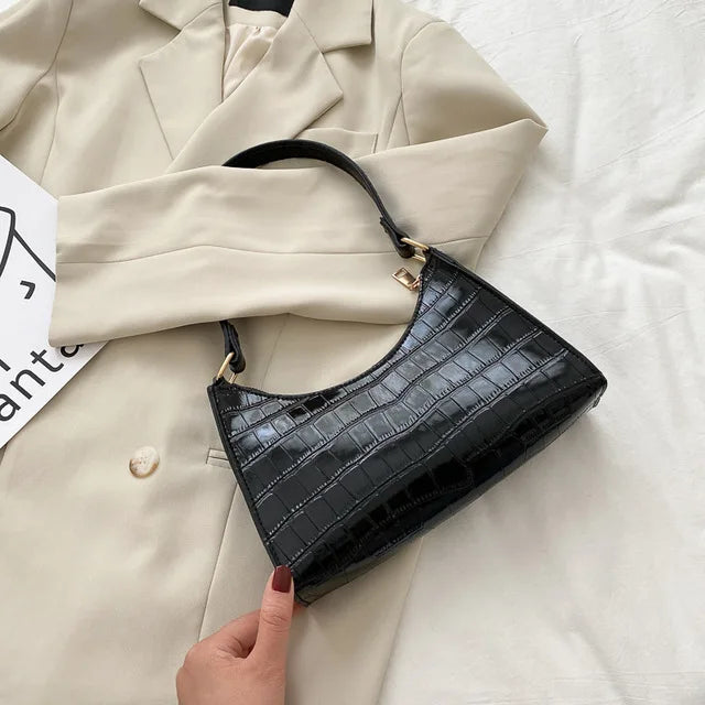 Fashion PU Leather Bags for Women Alligator Pattern Armpit Handbag Female Small Underarm Messenger Bag Purse shopjponline.com