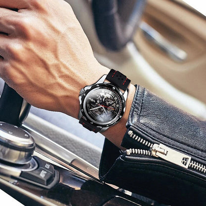 Relógio Automático Desportivo WINNER: Mãos Luminosas, Esqueleto Preto, Marca de Luxo, Pulseira de Borracha shopjponline.com