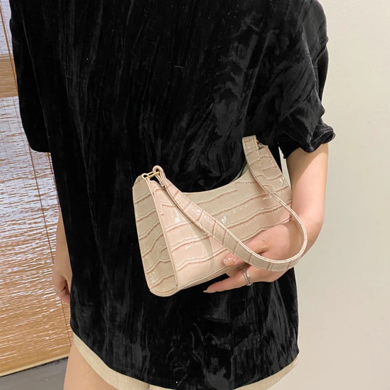 Fashion PU Leather Bags for Women Alligator Pattern Armpit Handbag Female Small Underarm Messenger Bag Purse shopjponline.com