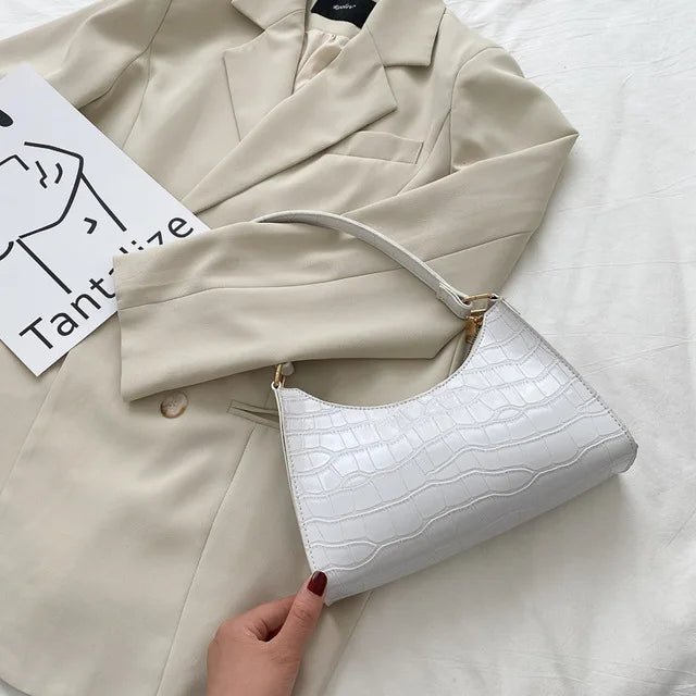 Fashion PU Leather Bags for Women Alligator Pattern Armpit Handbag Female Small Underarm Messenger Bag Purse shopjponline.com