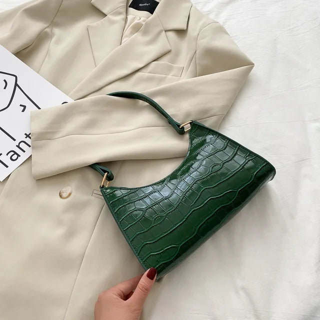 Fashion PU Leather Bags for Women Alligator Pattern Armpit Handbag Female Small Underarm Messenger Bag Purse shopjponline.com