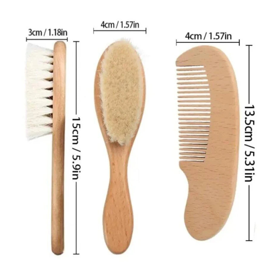 Kit Essencial de Cabelo para Bebé: Pente e Escova de Lã Suave - Conforto Natural para o Seu Recém-Nascido" shopjponline.com