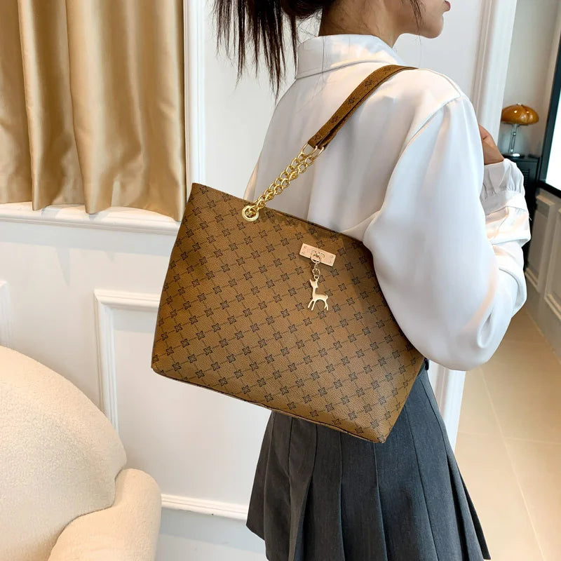 New Presbyopia Handbag Texture Soft Leather Large Capacity Tote Women Bag With Hanging Accessories Shoulder Bag shopjponline.com
