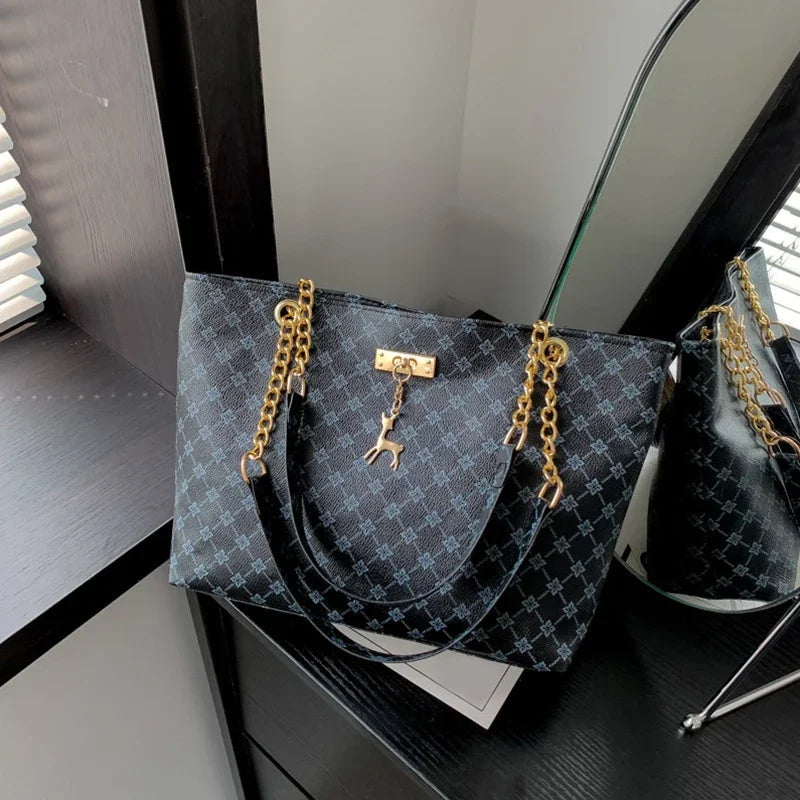 New Presbyopia Handbag Texture Soft Leather Large Capacity Tote Women Bag With Hanging Accessories Shoulder Bag shopjponline.com