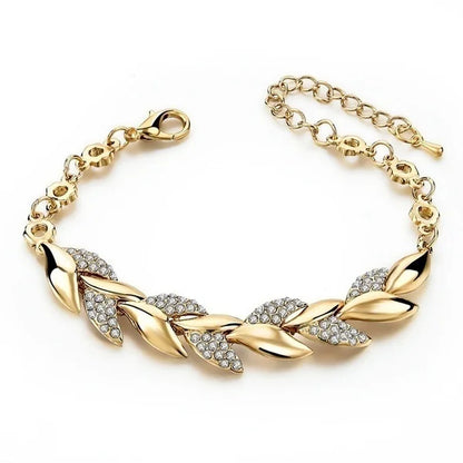 Luxury Love Braided Leaf Bracelet Charm Crystal Wedding Bracelets for Women Anniversary Valentines Day Gifts Aesthetic Jewelry shopjponline.com