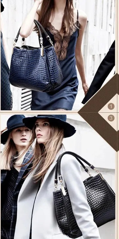 Women's Bag Large Capacity Tote Daily Commute Women's Shoulder Bag Crocodile Print Bright Face Handbag Shopping shopjponline.com