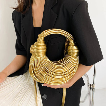 Handbags for Women 2024 New Gold Luxury Designer Brand Handwoven Noodle Bags Rope Knotted Pulled Hobo Silver Evening Clutch Chic shopjponline.com