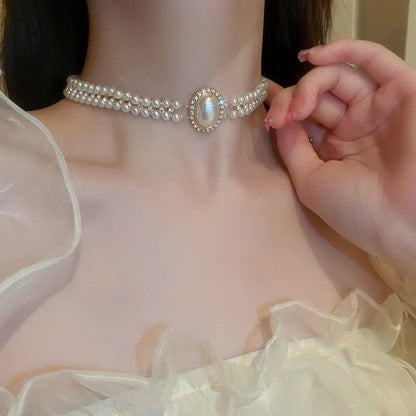 Colar de Luxo Pérolas Imitação - Choker Duas Camadas para Festas e Casamentos shopjponline.com
