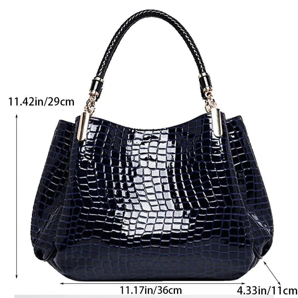 Women's Bag Large Capacity Tote Daily Commute Women's Shoulder Bag Crocodile Print Bright Face Handbag Shopping shopjponline.com