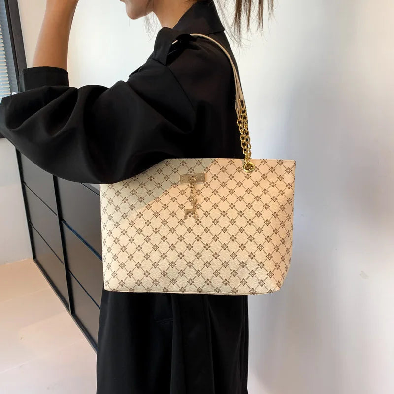 New Presbyopia Handbag Texture Soft Leather Large Capacity Tote Women Bag With Hanging Accessories Shoulder Bag shopjponline.com