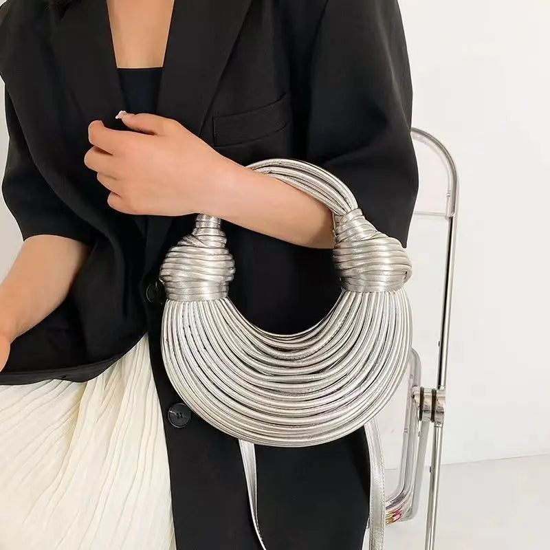 Handbags for Women 2024 New Gold Luxury Designer Brand Handwoven Noodle Bags Rope Knotted Pulled Hobo Silver Evening Clutch Chic shopjponline.com