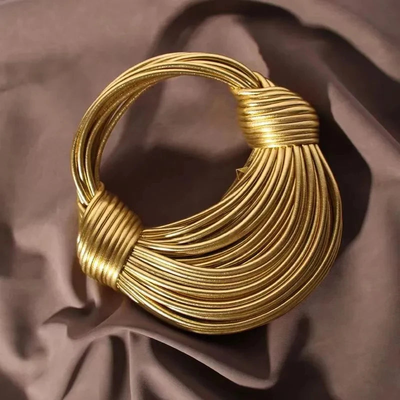 Handbags for Women 2024 New Gold Luxury Designer Brand Handwoven Noodle Bags Rope Knotted Pulled Hobo Silver Evening Clutch Chic shopjponline.com