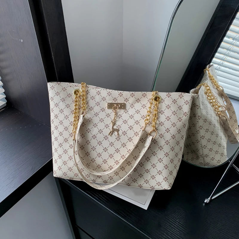 New Presbyopia Handbag Texture Soft Leather Large Capacity Tote Women Bag With Hanging Accessories Shoulder Bag shopjponline.com