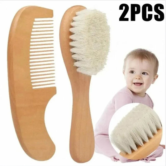 Kit Essencial de Cabelo para Bebé: Pente e Escova de Lã Suave - Conforto Natural para o Seu Recém-Nascido" shopjponline.com