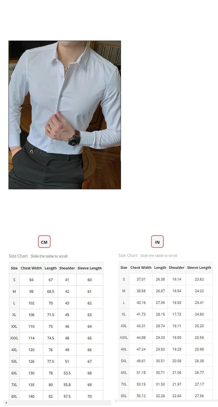 Camisa Clássica de Algodão para Homem, Manga Longa, Padrão Regular, Preta ou Branca, Tamanhos 5XL-8XL shopjponline.com