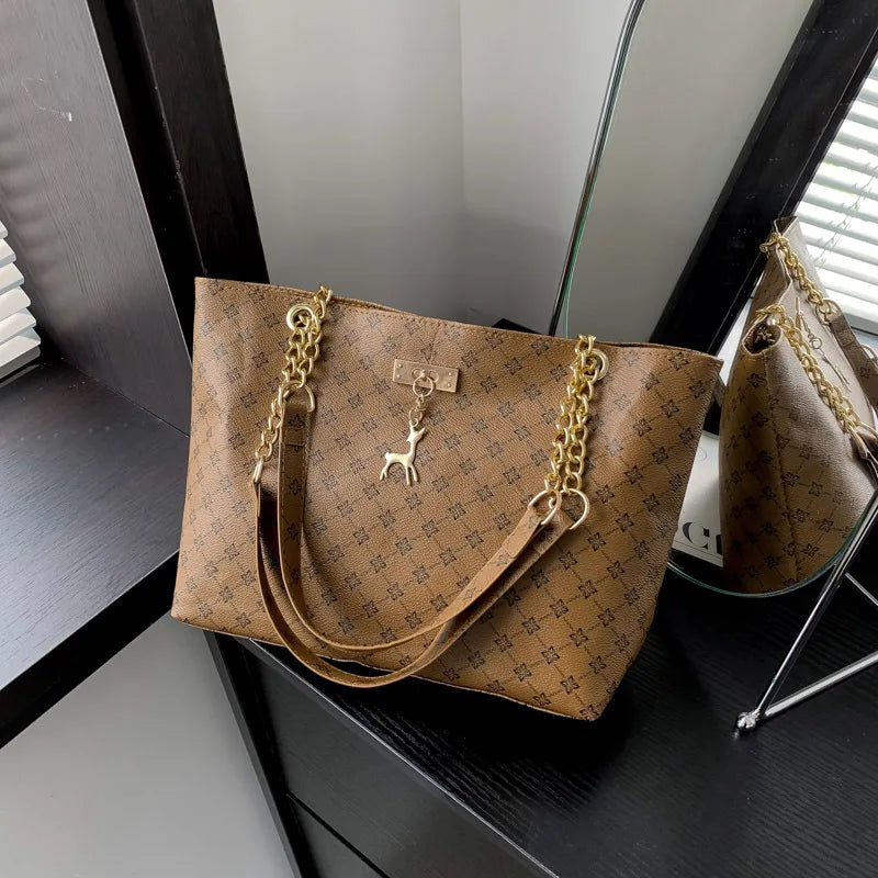 New Presbyopia Handbag Texture Soft Leather Large Capacity Tote Women Bag With Hanging Accessories Shoulder Bag shopjponline.com