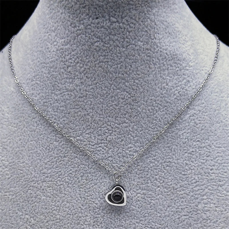 Pingente Romântico em Aço Inoxidável - Projeção de "Amo-te" em 100 Idiomas - Joia Exclusiva para Celebrar o Amor shopjponline.com