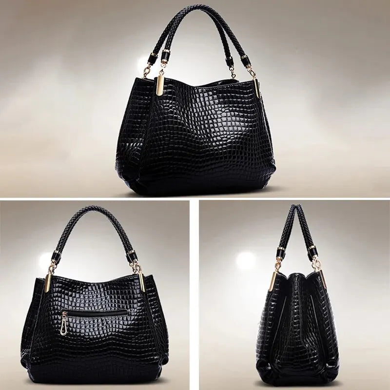 Women's Bag Large Capacity Tote Daily Commute Women's Shoulder Bag Crocodile Print Bright Face Handbag Shopping shopjponline.com