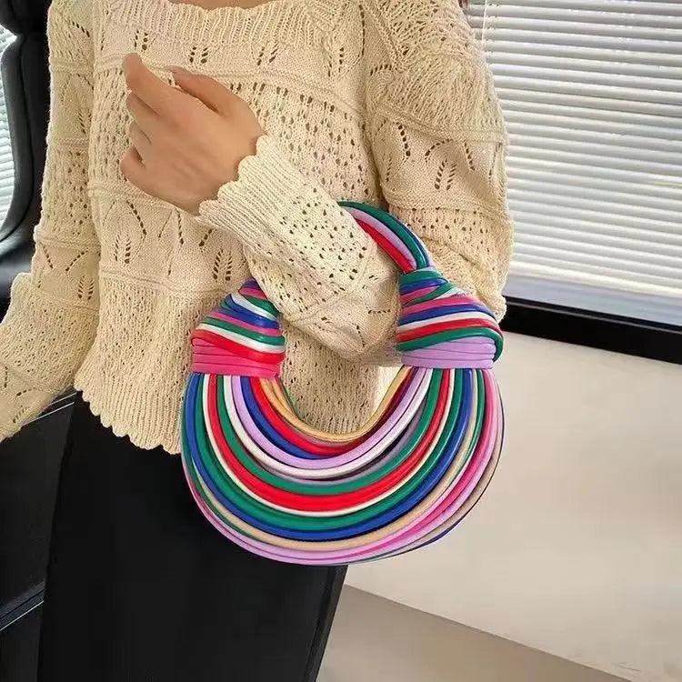 Handbags for Women 2024 New Gold Luxury Designer Brand Handwoven Noodle Bags Rope Knotted Pulled Hobo Silver Evening Clutch Chic shopjponline.com