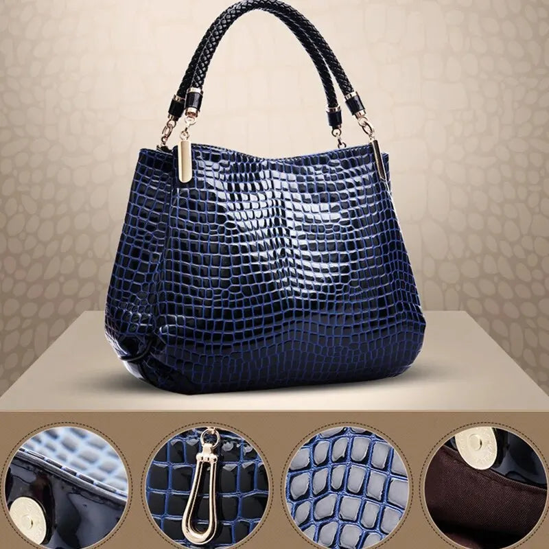 Women's Bag Large Capacity Tote Daily Commute Women's Shoulder Bag Crocodile Print Bright Face Handbag Shopping shopjponline.com